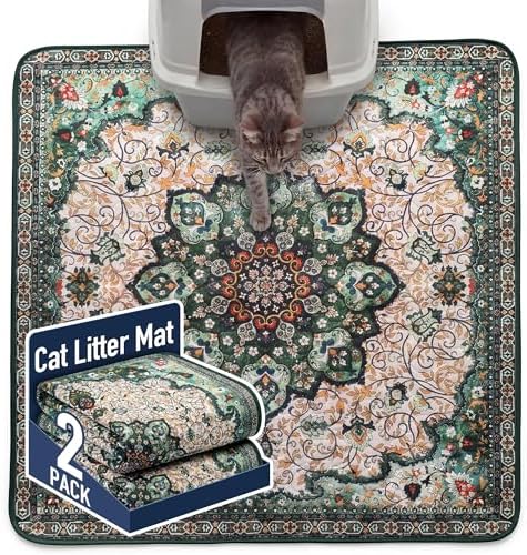 Hompet Cat Litter Mat 2 Pack, 36x36 Large Machine Washable Trapping Mats for Cats, Super Absorbent & Urine-Proof Cat Litter Box Mat for Floor, Waterproof & Non Slip Kitty Litter Rug