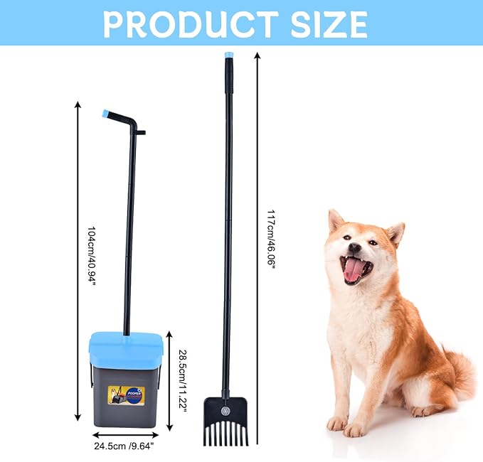 Geyecete Dog Pooper Scooper Pooper Scooper for Dogs - Long Handle Outdoor Cleanup Tool with 35 Waste Bags Dispenser -Portable Pet Waste Pick Up Set