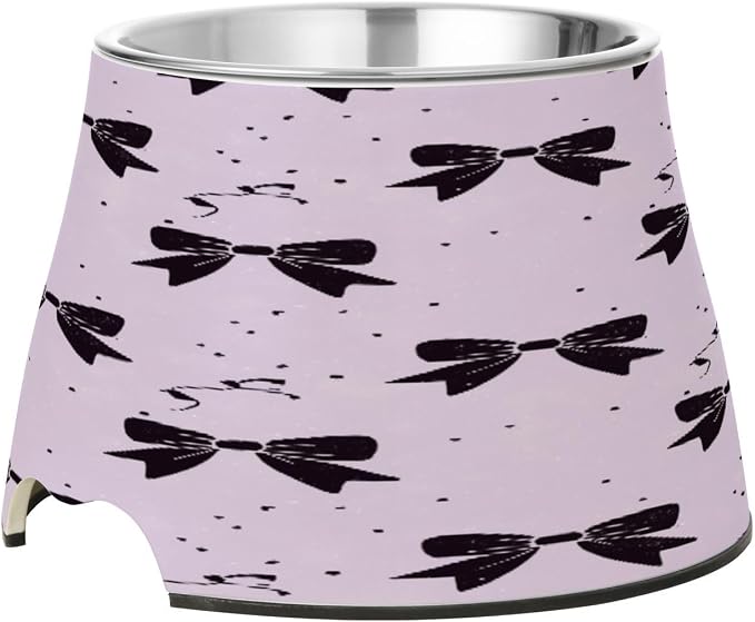 Blueangle Elevated Dog Bowls with Stainless Steel - Non-Slip 2.3 Cup High Capacity Pet Dish for Spinal Health & Black Bows Design（284）