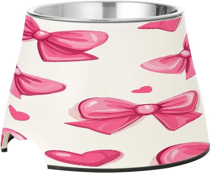 YETTASBIN Bow Pink Elevated Dog Bowls, Prevention of Vertebrae Disease Raised Dog & Cat Bowl Stand with Removable Stainless Steel Bowls, Non-Slip Spill-Proof Pet Food & Water Bowl Dish