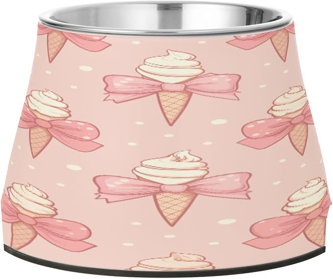Blueangle Elevated Dog Bowls with Stainless Steel - Non-Slip 2.3 Cup High Capacity Pet Dish for Spinal Health & Ice Cream Bows Design（289）