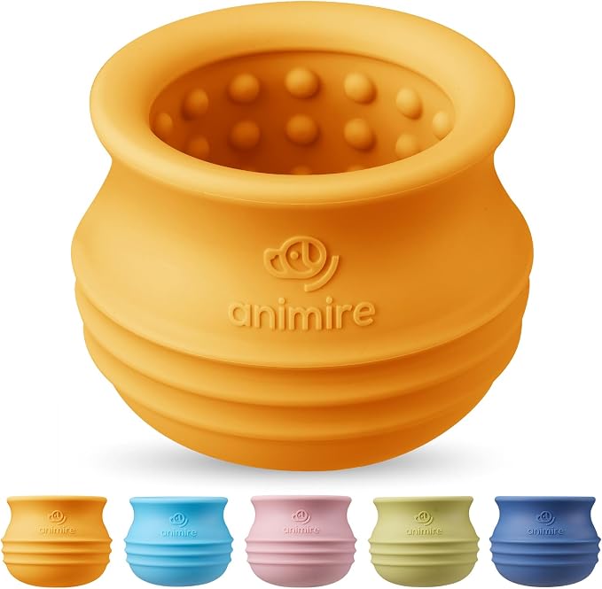 Treat Dispensing Dog Toy, Long-Lasting Interactive Puzzle Toys for Dogs, Stuffable Dog Enrichment Frozen Lick Treat Toy for Boredom, BPA Free Silicone Fetch Catch Chew Toy (Orange,S)