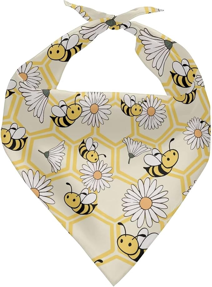 Forchrinse Bee Daisy Triangle Bandana for Dog Cat Pet, Medium, Polyester, Bee Daisy Print
