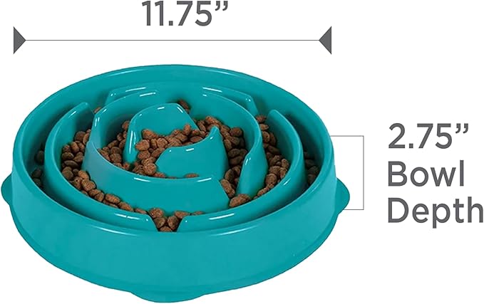 Outward Hound Fun Feeder Slo Bowl – Large 4‑Cup Capacity, Slow Feeding, Medium to Large Dogs, Non‑Slip, Turquoise, Drop Pattern