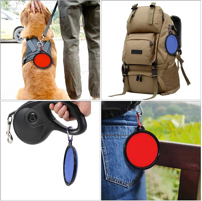 Dog Bowl Collapsible, 2 Pack, with Carabiners, Small, Blue+Red