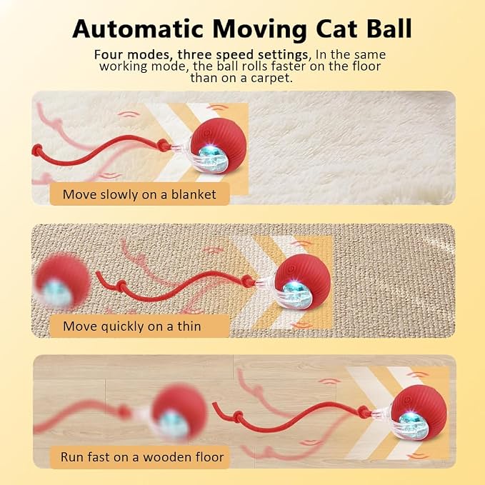 Cat Toy, 360° Automatic Rolling Smart Pet Ball Toys, Motion-Activated, Rechargeable, Four Modes, Three Speed Adjustment, Solve Your Cat's Boredom in Seconds (Blue)