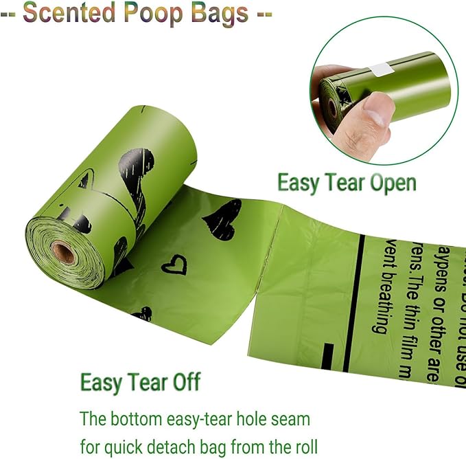 Dog Poop Bags XL Rolls: Leak-Proof Unscented Poop Bags with Dispenser for Doggy Dogs 14 Rolls (210 Count)- Green
