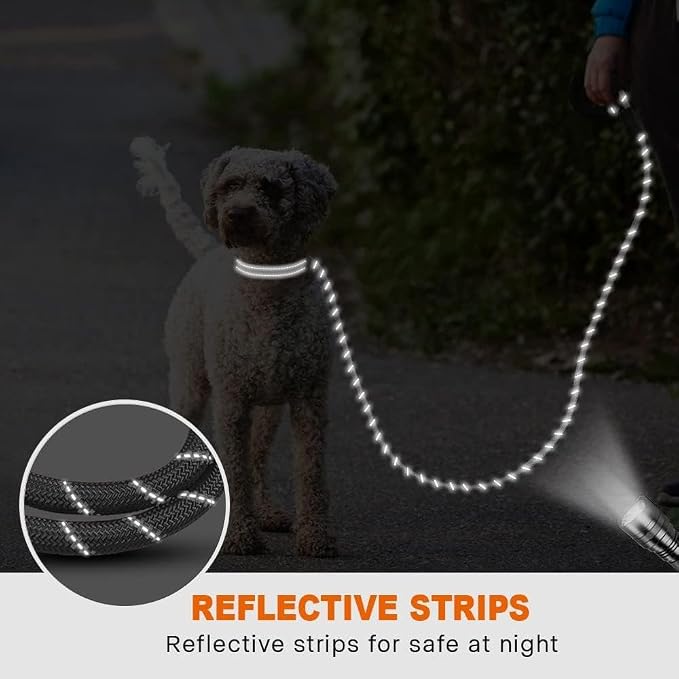 Taglory Rope Dog Leash for Small Medium Dogs, 6 FT Padded Handle, Grey | Made of Climbing Rope, Reflective for Night Walks and Training, Comfortable Grip, Anti-tangle Swivel Clip, 3/8 inch