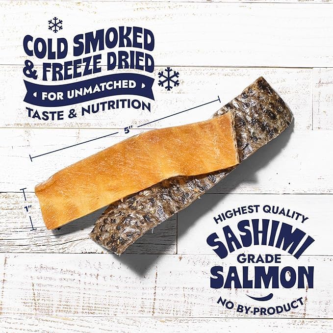Finfare Freeze Dried Salmon Skin Treats for Dogs, 4oz Strips