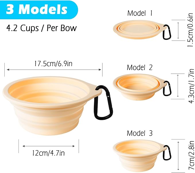PetBonus Large Collapsible Dog Bowls, 2 Pack, 34oz, Light Mint, Beige Cream