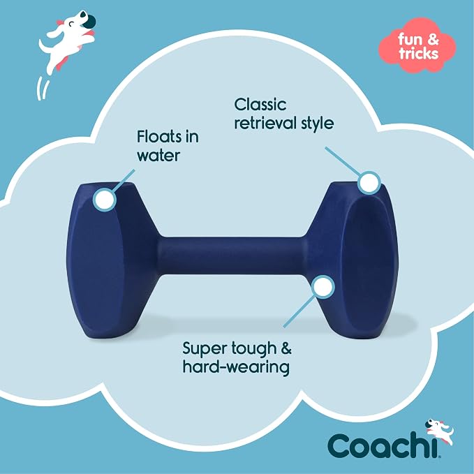 Coachi Training Dumbbell, Floats, Long Distance Throwing, Classic Retrieval Toy, Gundog and Puppy Training. Dog Accessory, Super Tough & Strong, Suitable for Small Dogs and Puppies (Size S, Navy Blue)