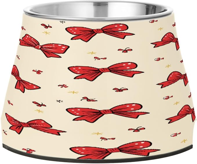Blueangle Elevated Dog Bowls with Stainless Steel - Non-Slip 2.3 Cup High Capacity Pet Dish for Spinal Health & Red Bows Design（303）