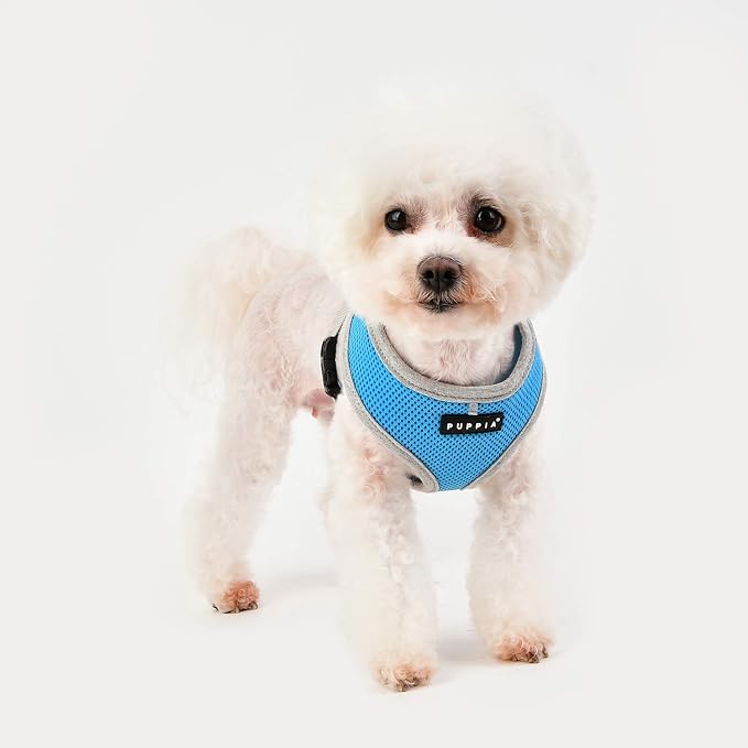Puppia Soft Dog Harness II Mesh Over-the-Head All Season No Pull No Choke Walking Training Adjustable for Small & Medium Dog - Sky Blue - L
