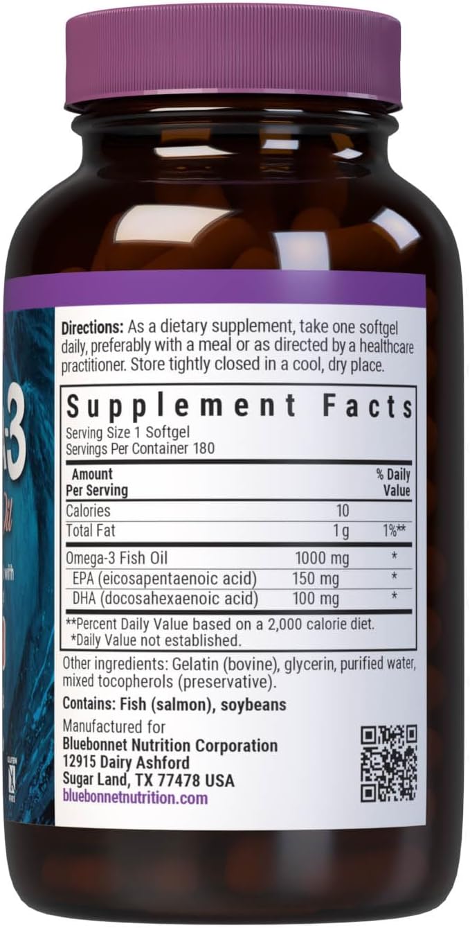 BlueBonnet Nutrition Omega 3 1000 mg, 180 Softgels