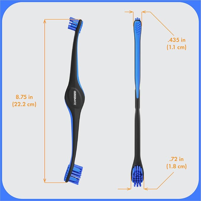 Brushmate Dual-Size Angled Soft Brush Heads Toothbrush for Pet Puppies, Dogs, and Cats - Ergonomic Handle, Long Neck, Special Rubber Stimulators - Dental Care Tool for Healthy Oral Hygiene