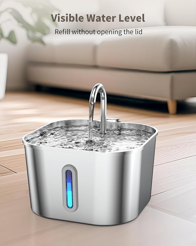 Cat Water Fountain Stainless Steel with 4 Filters & 4 Sponges, 74oz/2.2L Cat Fountain with Quiet Pump, Automatic Pet Water Dispenser, Ideal for Multi-pet Homes, Fresh & Clean Water for Cats and Dogs