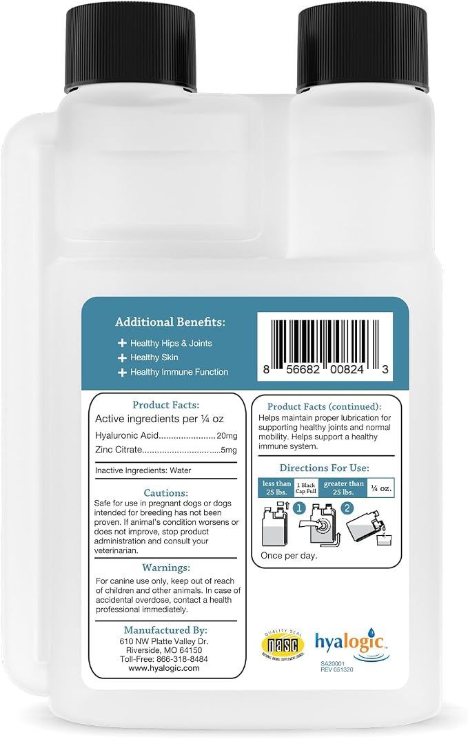 Hyalogic HyaFlex Pro Pure (8 fl oz) - Canine Hyaluronic Acid & Zinc Dog Supplement - Joint & Immune Dog Health Supplies - Liquid Canine Joint Supplement - Promotes Healthy Cartilage & Flexibility