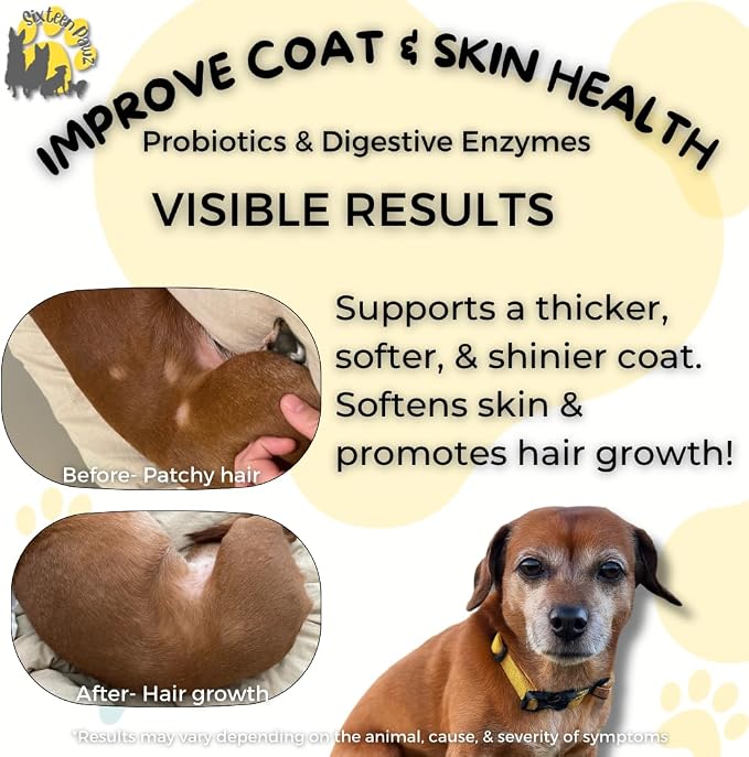 Dog & Cat Probiotics, Prebiotics, & Digestive Enzymes – Flavorless Powder for Gut Health, Allergies, Itchy Skin, Gas & Diarrhea – Organic, Vet-Approved – 65g Bottle (Up to 65 Servings)