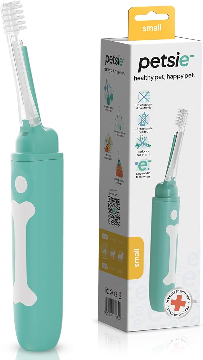 Electric Dog Toothbrush Small | Silent and Vibration-Free | Vet-Developed Electrolytic Technology | No Toothpaste Needed | Built-in Timer and App | Small Brush Head for Dogs Under 22 lbs