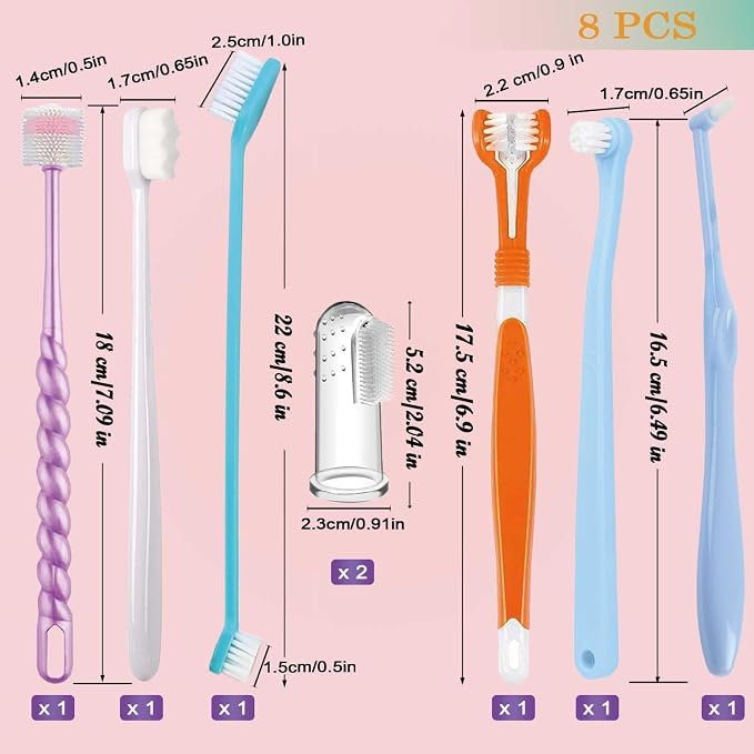 Dog Toothbrush Set,Finger Rubber Toothbrushes/Double Head Pet Tooth Brush/Triple Head Dog Toothbrushes/360º Cat Toothbrush/Multi-Angle Dental Cleaning Brushes Kit for Puppy Kitten Oral Hygiene,8 Pack