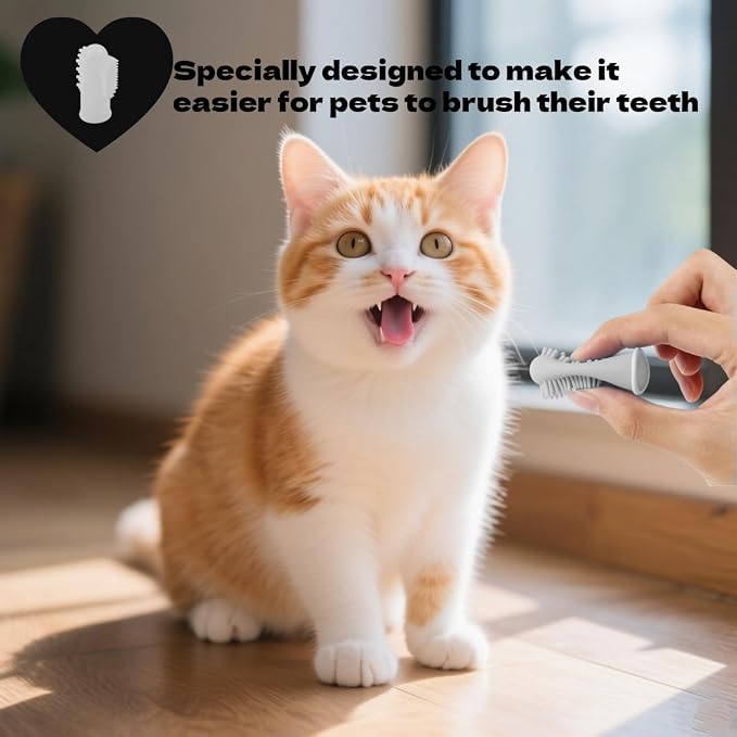 4Pcs Cat & Dog Toothbrush Dual-Head Finger Toothbrush | Silicone, Dental Brush, For Puppy & Kitten, Teeth Cleaning