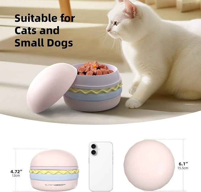 5-in-1 Dog Bowls Set, 6.1 inch Cute Colorful Hamburger-Shaped Dog Food Bowl Stackable for Easy Storage and Travel, Cat Bowls for Food and Water, Pet Bowls Suitable for Small and Medium Dogs (Pink