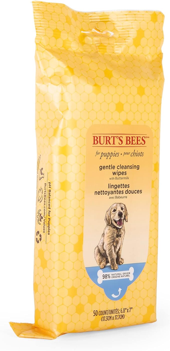 Burt’s Bees for Pets Gentle Cleansing Puppy Wipes with Buttermilk - Hypoallergenic, 98% Natural Origin Wipes That Gently Cleanse and Condition, Safe Formula, 50 Count - 6 Pack