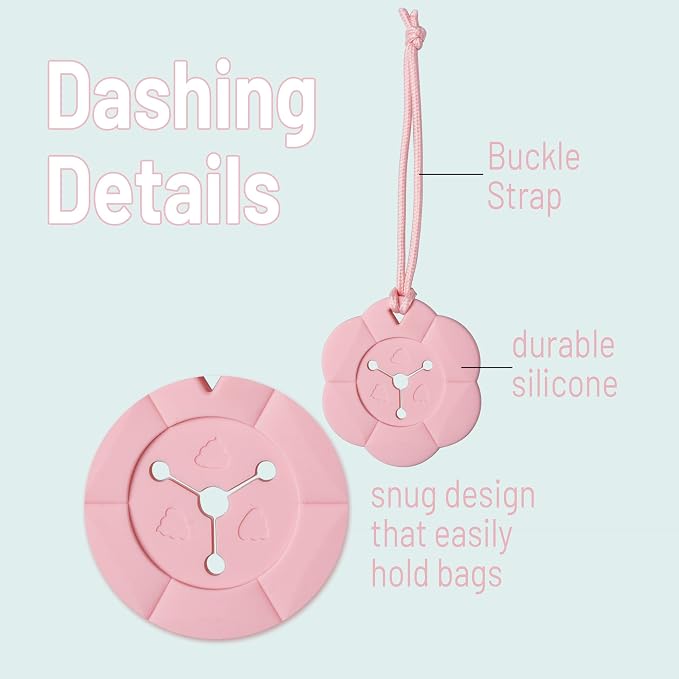 3 Pack Dog Poop Bag Holder, Hands-Free Used Waste Bag Carrier for Dog Leash, Lightweight Durable Silicone Dog Walking Accessories, Easy-to-Clean Poop Bag Clip, Pink Yellow Blue