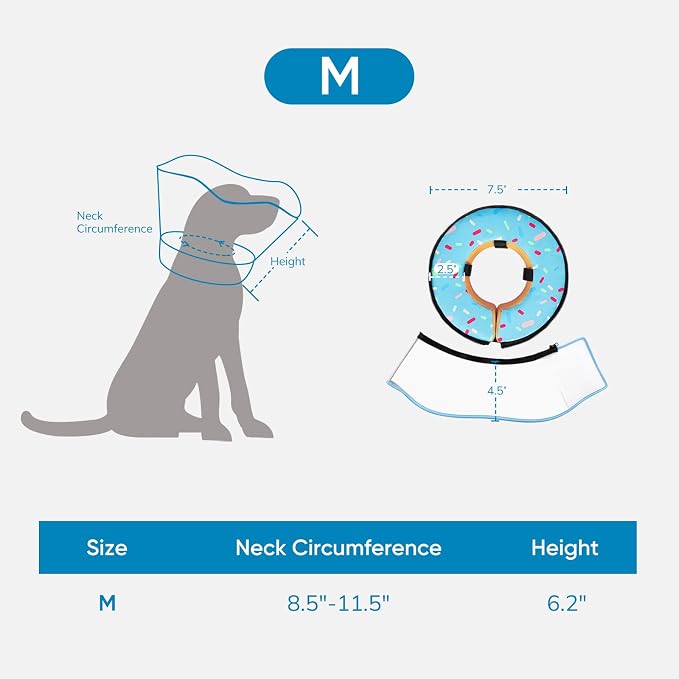 Supet Sponge Dog Cone Collar Stop Licking After Surgery, Dog Donut Collar | Adjustable Dog Recovery Collar Alternative, Detachable Shield, Soft, Comfy Cone, Neck Pillow for Medium Dogs