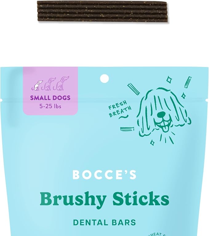 Bocce's Bakery Dental Brushy Sticks for Small Dogs – Natural, Wheat-Free Dental Bars to Support Oral Health & Fresh Breath, Made with Real Ingredients – Coconut & Mint Recipe (2 Pack Bundle)