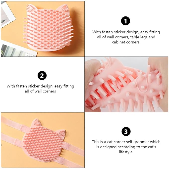 Abaodam Silicone Cat Massage Comb Corner Self Grooming Brush for Cats Pink Large Dual-use Wet Dry Pet Shedding Massage Tool