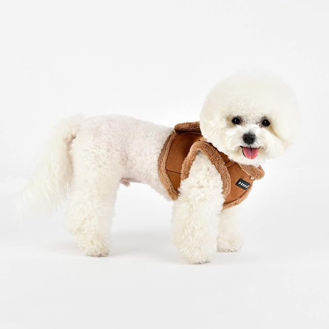 Puppia Terry Vest Dog Harness Step-in Winter Suede Warm No Choke No Pull Training Walking for Small and Medium Dog, Brown, Medium