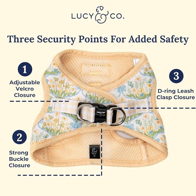 Lucy & Co. Sunshine and Daffodils Step-in Cat Harness and Leash Set Bundle, Escape Resistant Comfort Fit, Medium
