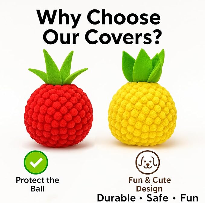 2 Pack Dog Ball Covers, Plush Tomato and Pineapple Sleeves for Moving Balls | Soft Protective Sleeves for Automatic Rolling and Bouncing Dog Balls, Fun Replacement Covers for Small, Medium and Large Dogs