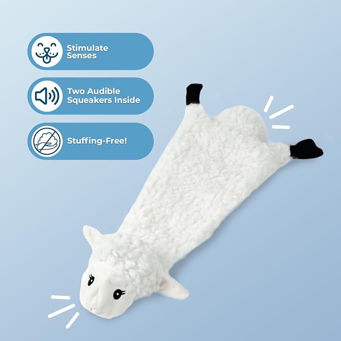 Best Pet Supplies 2-in-1 Stuffless Squeaky Dog Toy - Sheep, Medium | No-Stuffing, 2 built-in squeakers, No Mess, Soft, Holds a Plastic Bottle for Added play, Perfect for Moderate chewers