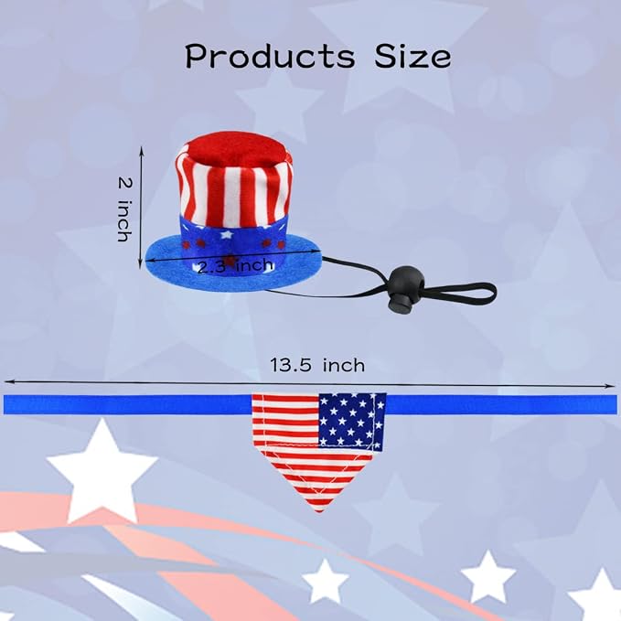4 Pcs Pet Independence Day Costume 4th of July Guinea Pig Hat and Bandana, Small, 4-Pack, Small