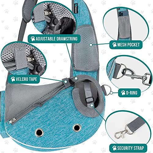 PetAmi Small Dog Sling Carrier, Hands-Free Purse, 5 lb, Sea Blue