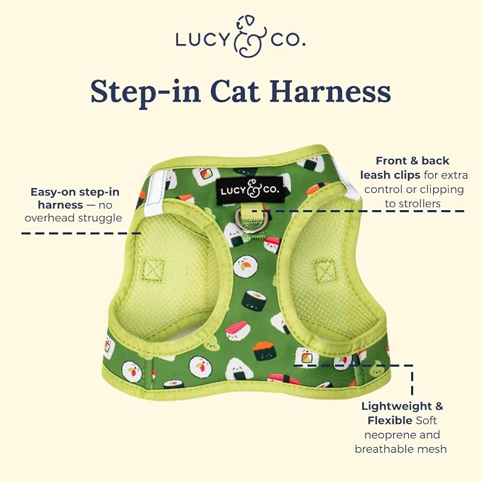 Lucy & Co. How I Roll Step-in Cat Harness & Leash Bundle – Reflective, Breathable & Adjustable Harness for Cats, Kittens & Small Dogs, Lightweight & Secure and Dual Leash Clips – Large