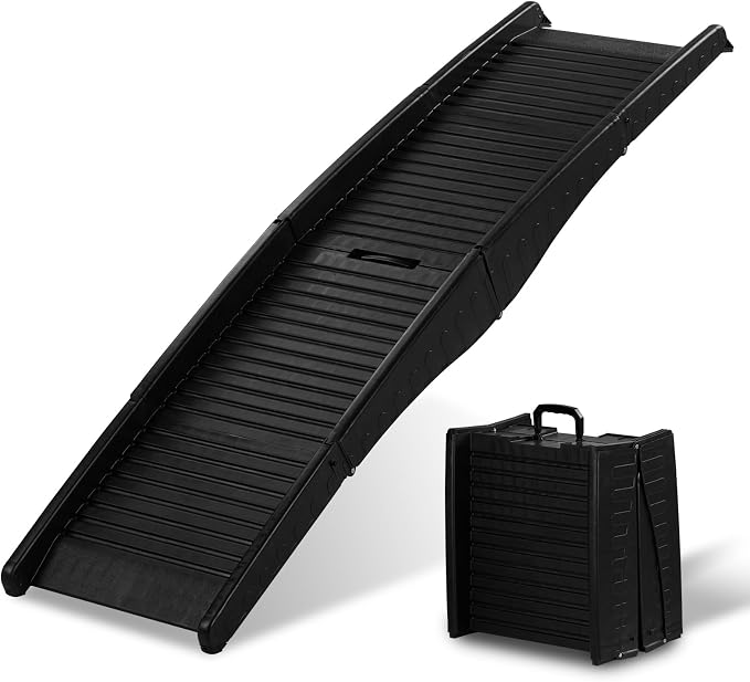 60" Portable Pet Ramp, Folding Non-Slip Dog Ramp, Plastic Dog Car Ramp for Car, SUV, Truck, Bed, Weight Bearing up to 150 Lbs
