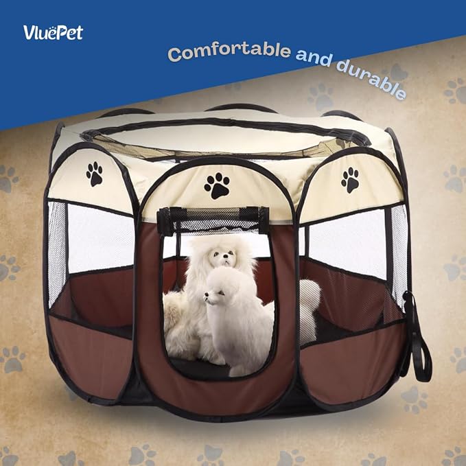 Foldable Pet Playpen, Safe Indoor & Outdoor Fun for Dogs & Cats, Portable Pet Tent with Removable Top Shade Cover, Durable, Lightweight, Multiple Access Points - Light Blue, Medium Size