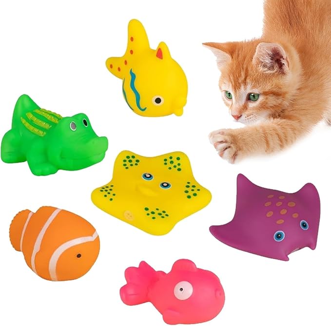 6 Pcs Pool Cat Interactive Toy, Floating Water Toy, Cat Pool Toys, Pet Kitten Swimming Bathing Fish Toy,Bath,Sensory Toys, for Cats for Endless