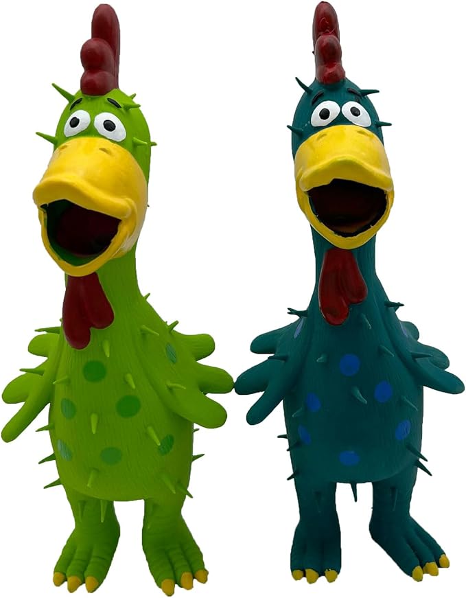 2 Pack 10 Inch Latex Polka dot Burr Chicken Dog Toys that Oinks for Medium Large Dogs