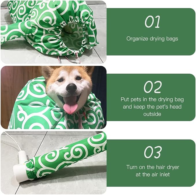 WAYUTO Flexible Pet Drying Bag with Drawstring Dog Hair Drying Bag Puppy Hair Dryer Box Dog Dryer Bag for Home, Bathroom and Pet Shop Use S