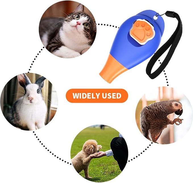 Perwin Dog Training Clicker with Whistle & Wrist Strap, Blue