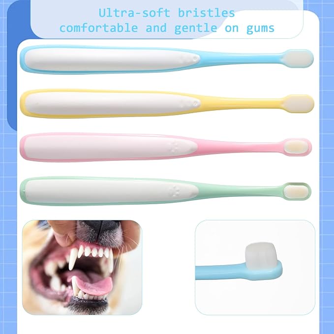 Mini Head Cat Puppy Toothbrush, 4 Pack Ultra Soft Dog Toothbrush Small Breed Gentle Pet Dental Cleaning Kit Cat Puppy Tooth Brushing Kit for Kitten Small Breed Dogs