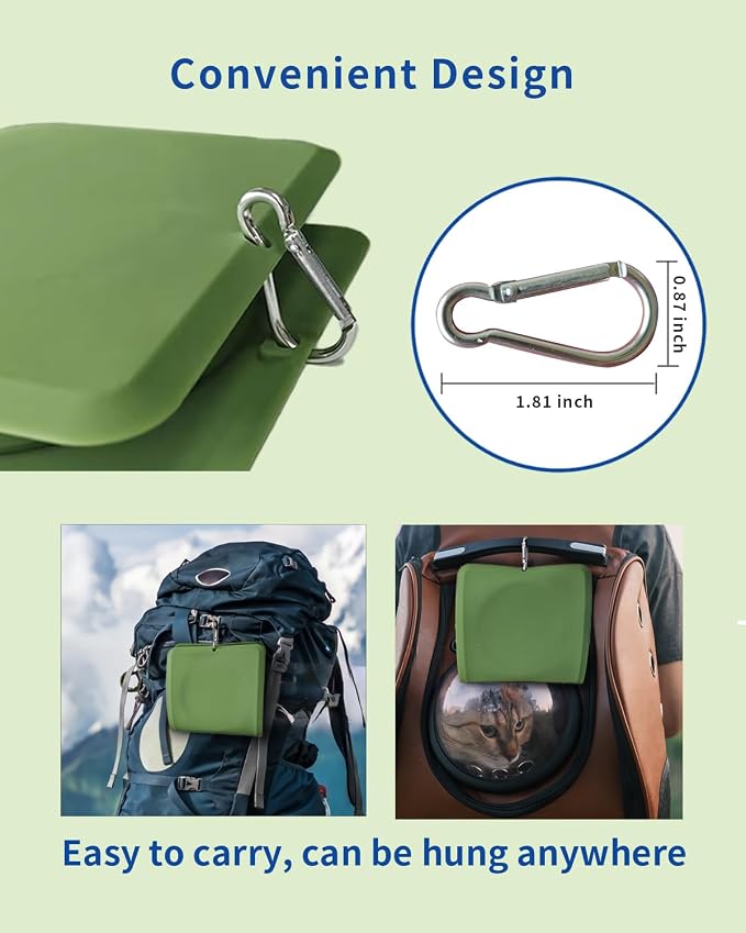 Collapsible Portable 2-in-1 Dog Bowl with Carabiner, Green