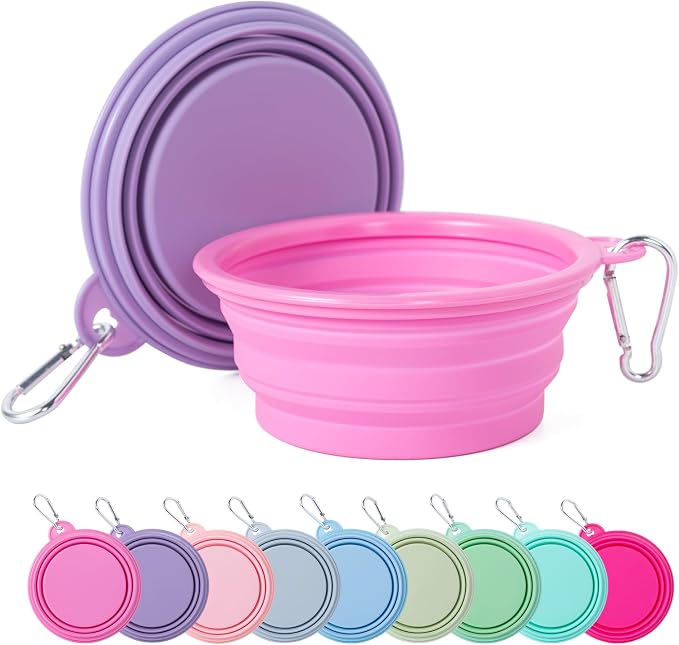 SLSON Macaron Collapsible Dog Bowl, 2 Pack, Small, Rose & Violet