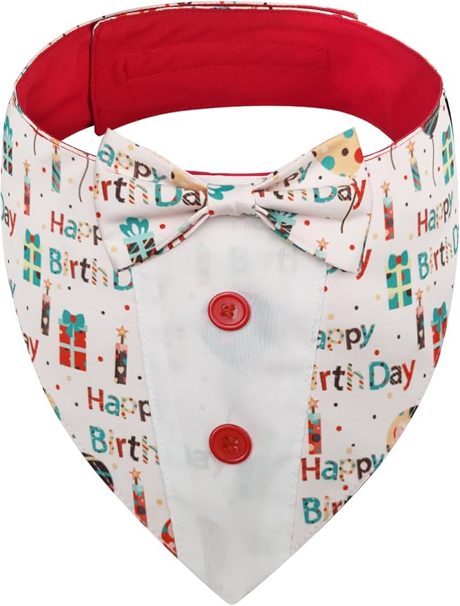 Dog Birthday Tuxedo Bandana Collar with Bow Tie