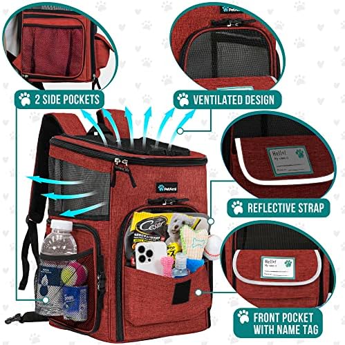 PetAmi Dog Backpack Carrier, Airline Approved, 4-Way Entry, Red