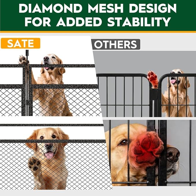 Dog Playpen with Safety Mesh, 24in 48 Panels, Black-Silver